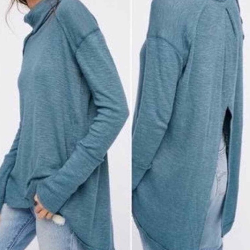 We The Free Slate Blue Cowl Neck Sweater
